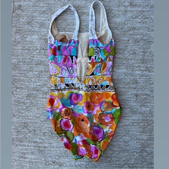 Vintage Gottex One Piece Floral Geometric Swimming Suit Size 10 - Picture 7 of 11